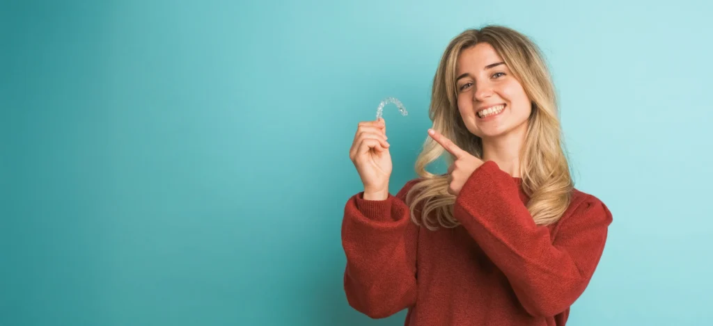girl holding Clear Aligners